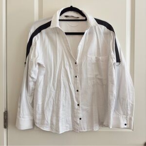 Zara White and Navy Button Down Shirt